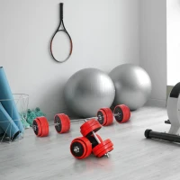 HOMCOM Juego de Mancuernas 30 kg Ajustables 2 en 1 con 12 Discos 2 Barras y Biela Ajustable para Entrenamiento de Fuerza Levantamiento de Pesas Hogar Gimnasio Oficina Negro y Rojo(m-10)