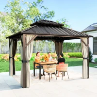 Outsunny 3x3.6 m Hardtop Gazebo Canopy with UPF50+ Double Galvanised Steel Roof, Aluminium Garden Gazebo Permanent Pavilion, Brown(m-10)