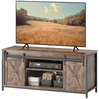 HOMCOM TV-lowboard, industrieel design, voor tv's tot 152,4 cm, 6 vakken, 2 schuifdeuren, bruin/zwart(m-10)