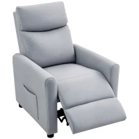 HOMCOM Fotoliu Reclinabil 135° Material cu Efect de In, Spumă, Oțel și Lemn, 73x86x100 cm, Gri Deschis(m-11)