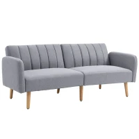 HOMCOM Slaapbank, 2-zits stoffen bank, bank met slaapfunctie, linnenachtig polyester, rubberhout, 173 x 75 x 73 cm, grijs(m-11)