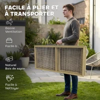 PawHut Enclos Lapin Extérieur Cage Lapin Intérieur Pliable Toit Ouvrant Total Poignée 1,44㎡ 120x120x57cm Naturel(m-6)