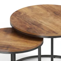HOMCOM Ronde salontafelset, 2-delig, Industriële bijzettafels met metalen frame voor woonkamer en slaapkamer, Bruin(m-13)