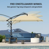 Outsunny Cantilever Parasol Alu Ø 260 cm, Waterdichte Slingerparasol met Standaard, Kruk, Beige(m-5)