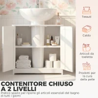 kleankin Mobile Sottolavabo a 2 Ante con Ripiano Regolabile e Intaglio a U, 60x30x60 cm, Bianco(m-6)