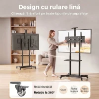 HOMCOM Suport TV podea 32-75 inci, cu roți și frână, înălțime reglabilă, LCD/LED VESA 400x600mm, sarcină 50kg, negru(m-5)