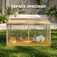 PawHut Enclos Lapin Extérieur Cage Lapin Intérieur Pliable Toit Ouvrant Total Poignée 1,44㎡ 120x120x57cm Naturel(m-4)