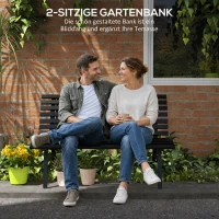 Outsunny Gartenbank Sitzbank Parkbank, Lattendesign, wetterbeständig, Aluminium, 123 x 67 x 79 cm, Schwarz(m-4)