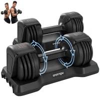 SPORTNOW Haltères Réglables Rapide 5 Niveaux, 2 x 11 kg, Verrou de Sécurité, Poignée Antidérapante, Bases de Rangement, Noir(m-16)
