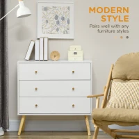 HOMCOM Chest of Drawers, 3-Drawer Storage Organiser Unit with Wood Legs for Bedroom, Living Room, White(m-4)