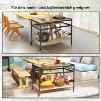 Outsunny serveerwagen, barbecuewagen met 2 planken en haken voor tuin en balkon(m-7)