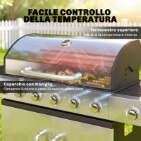 Outsunny Barbecue a Gas Propano a 6 Fuochi con Bruciatore Laterale, 63.000 BTU, Argento e Nero(m-6)