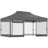 Outsunny 3 x 4.5 m Pop Up Gazebo with Mesh Nettings, UPF50+ Heavy Duty Outdoor Garden Party Tent Marquee, Dark Grey(m-1)