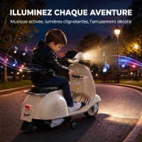 AIYAPLAY Moto Électrique Enfants VESPA sous Licence, Vitesse Max 5 Km/h, Musique & Lumière, 3+ ans, Blanc(m-7)