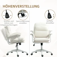 HOMCOM In hoogte verstelbare bureaustoel met zacht kussen en kunstleer bekleding, flexibele wielen en kantelfunctie, Wit(m-4)