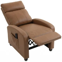 HOMCOM Recliner Armchair, Massage Faux Leather Push Back Reclining Chair with Adjustable Leg Rest, Side Pocket, Dark Brown(m-15)