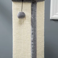 PawHut Krabpaal Kattenboom, inclusief speelbal, pluche, sisal, 41 cm x 41 cm x 81 cm, crème + grijs(m-11)