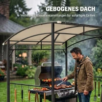 Outsunny Grillpavillon, Grillüberdachung, Regenschutz, Haken für Utensilien, Stahlrahmen, Beige+Schwarz, 215 x 150 x 182/220 cm(m-7)