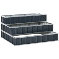 Outsunny Huerto Urbano de 3 Niveles de Jardín Acero 118x118x62 cm Arriate de Escalera para Cultivos Plantas Flores para Terraza Exterior Gris(m-11)
