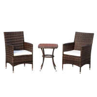 Outsunny Polyrattan Gartenmöbel Set, Outdoor Lounge Balkonmöbel für 2 Personen, 3-teilig Sitzgruppe, 2 Stühle, Tisch Sitzkissen, Gartenlounge für Garten, Terrasse, Balkon, Braun(m-1)