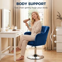HOMCOM Retro Velvet Swivel Tub Chair with Steel Frame, Cushion Seat, Dark Blue(m-7)