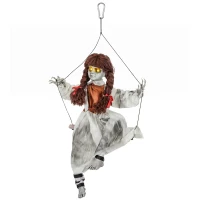 HOMCOM 80 cm Halloween Animated Hanging Creepy Girl on Swing Decoration, Kicking Legs, Sound and Touch Activated(m-15)