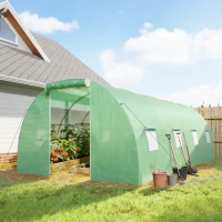 Outsunny Kas met folie, loopbaar, 8 ramen met vliegengaas, stevige folie, stalen frame, 6 x 3 x 2 m, groen(m-2)