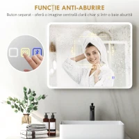 HOMCOM Oglindă de baie LED bluetooth 70 x 90 cm interruptor tactil lumină reglabilă 3 culori anti-abur memorie argintiu(m-7)