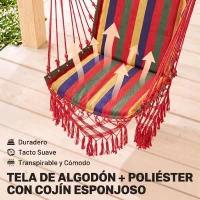 Outsunny Silla Hamaca Colgante Tejido de Algodón Poliéster Carga 100 kg Sillón Colgante para Interior Exterior Terraza 100x60x100 cm Multicolor(m-5)