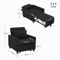 HOMCOM Slaapfauteuil, 3 standen verstelbare, Corduroy bekleding, tot 120 kg, Zwart(m-3)