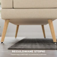 HOMCOM Sofa 2-osobowa, pikowane oparcie, nogi drewniane, grube wypełnienie, efekt lnu, do małych pomieszczeń, beżowy(m-7)