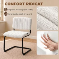 HOMCOM Set 2 Scaune de Dining Tapițate din Țesătură Teddy, Cadru Metalic Tip Sanie, Alb Crem(m-6)