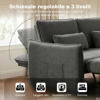 HOMCOM 3 in 1 Divano Letto 2 Posti con Schienale Regolabile in 3 Posizioni con 2 Cuscini, in Ciniglia, Grigio Scuro(m-5)