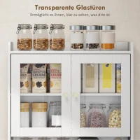 HOMCOM Keukenkast met werkblad, wijnglashouder, voorraadkast voor keuken, eetkamer, 170 cm, MDF, glas, wit(m-7)
