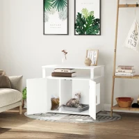 PawHut Wooden Cat Litter Box Enclosure Furniture with Adjustable Interior Wall & Large Tabletop for Nightstand, White(m-2)