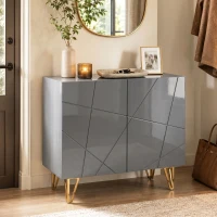 HOMCOM Modern Luxe High Gloss Sideboard, with Hairpin Legs - Grey(m-9)
