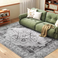 HOMCOM Vintage Area Rug, Non-Slip Washable Rug, Flannel Floor Carpet for Living Room, Bedroom, Dining Room, Home Office, 290 x 200 cm, Grey(m-10)