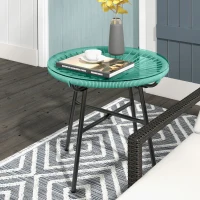 Outsunny Table basse ronde de jardin en résine aspect rotin métal et plateau verre trempé Ø 50 x 50H cm(m-2)