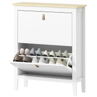 HOMCOM Meuble à chaussures 14 paires, armoire à chaussures avec 2 tiroirs rabattables, étagères amovibles et réglables, blanc(m-12)