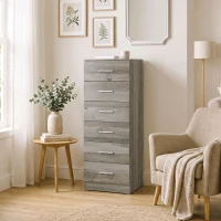 HOMCOM Comodă cu 6 sertare Comodă înaltă pentru dormitor cu sistem anti-răsturnare 40x40x110 cm Gri deschis(m-2)