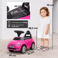AIYAPLAY Mașinuță de Împins pentru Copii 12-36 Luni, Licență Fiat, cu Muzică, Claxon și Spațiu Depozitare, Roz(m-3)