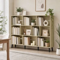 HOMCOM 10-Cube Bookcase, 3-Tier Book Shelf with Solid Wood Legs, 140 cm Modern Bookshelf with Anti-Tip Kit, Oak(m-8)