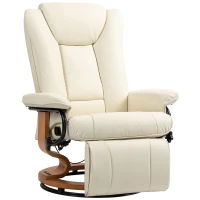 HOMCOM Relaxstoel met Ligfunctie, Draaibaar, tot 150 kg, Kunstleerbekleding, Stalen Frame, Crèmewit(m-11)