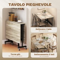 HOMCOM Tavolo Pieghevole per 4-6 Persone con 2 Ribalte e Ruote con Freno, 120x80x73 cm, Rovere(m-5)