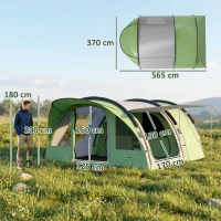 Outsunny 4 Person Easy Setup Family Camping Tent with 2 Rooms, Waterproof Tunnel Tent w/ Sewn In Groundsheet, Green & Grey(m-3)