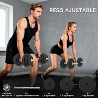 HOMCOM Juego de Mancuernas Pesas de Fitness Total 40 kg 4x5 kg 4x2,5 kg 4x1,5 kg Ajustable Profesionales Gimnasio Doméstico y Musculación con 2 Barras Ø25x450 mm Acero y Discos Negro(m-4)