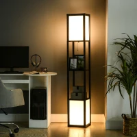 HOMCOM Lámpara de Pie de Madera con Estante para Bombilla E27 Potencia Máx. 40W Lámpara Moderna 26x26x156 cm Negro y Blanco(m-10)