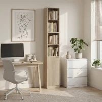 HOMCOM Bookcase Adjustable Shelf Bookshelf Anti-Tip Hardware 6-Tier Storage Cabinet Oak Wood Effect(m-14)