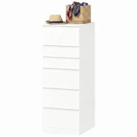 HOMCOM Cassettiera 6 Casetti per Camera da Letto con Specchio Ribaltabile, 40x48x110 cm, Bianco(m-11)