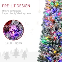 HOMCOM 6' Artificial Prelit Christmas Trees Holiday Décor with Colourful LED Lights, Flocked Tips, Berry, Pine Cone(m-4)